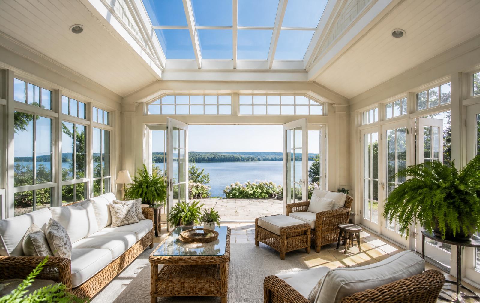Sunroom with spotless skylight and windows