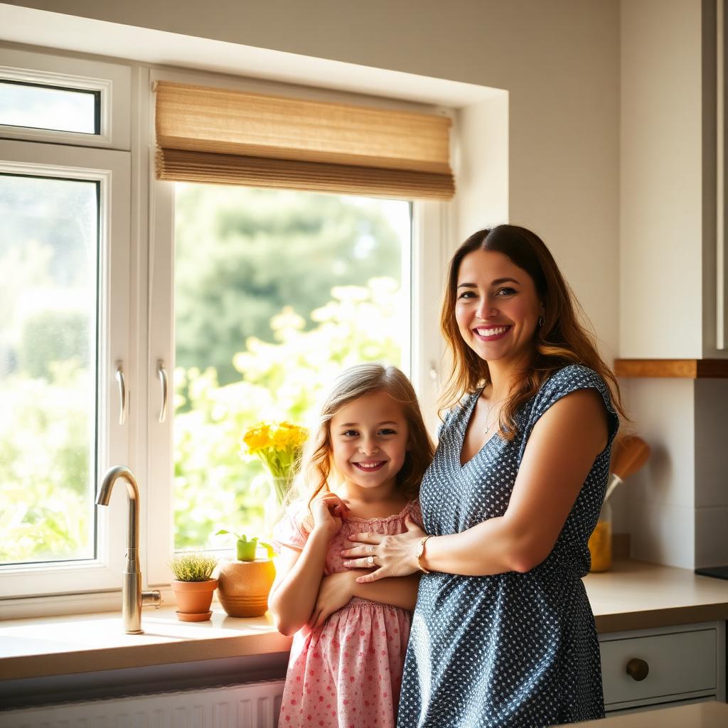 Mother and daughter beside a sparkling clean kitchen window