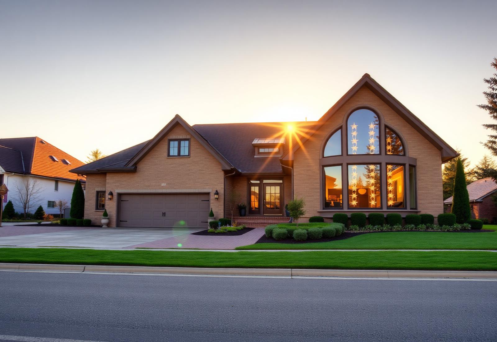 Beautiful home with sparkling clean windows at golden hour